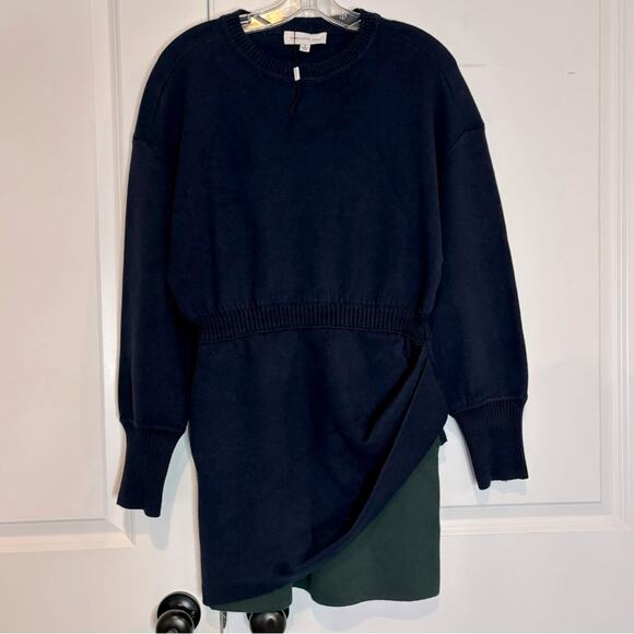 Something Navy Bi Color Blue Green Cotton Cashmere Sweater Mini Dress S - Picture 2 of 11